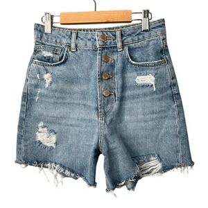 ZARA Jean Shorts Women's Size 4 Super High Rise Mom Fit Blue Denim‎ Cut Offs